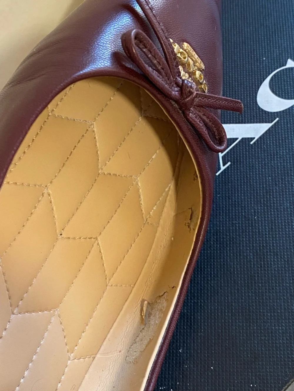 Coach Women's Burgundy Leather Pointed-toe Ballet Flats with Bow Accent - Picture 4 of 11